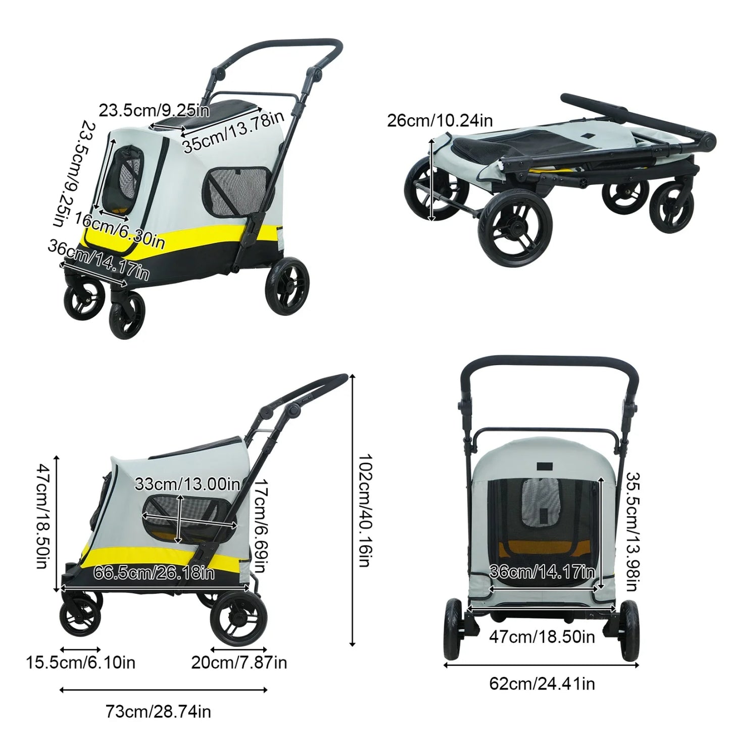 Folding Dog Stroller Dog Jogger for Small to Large Dogs
