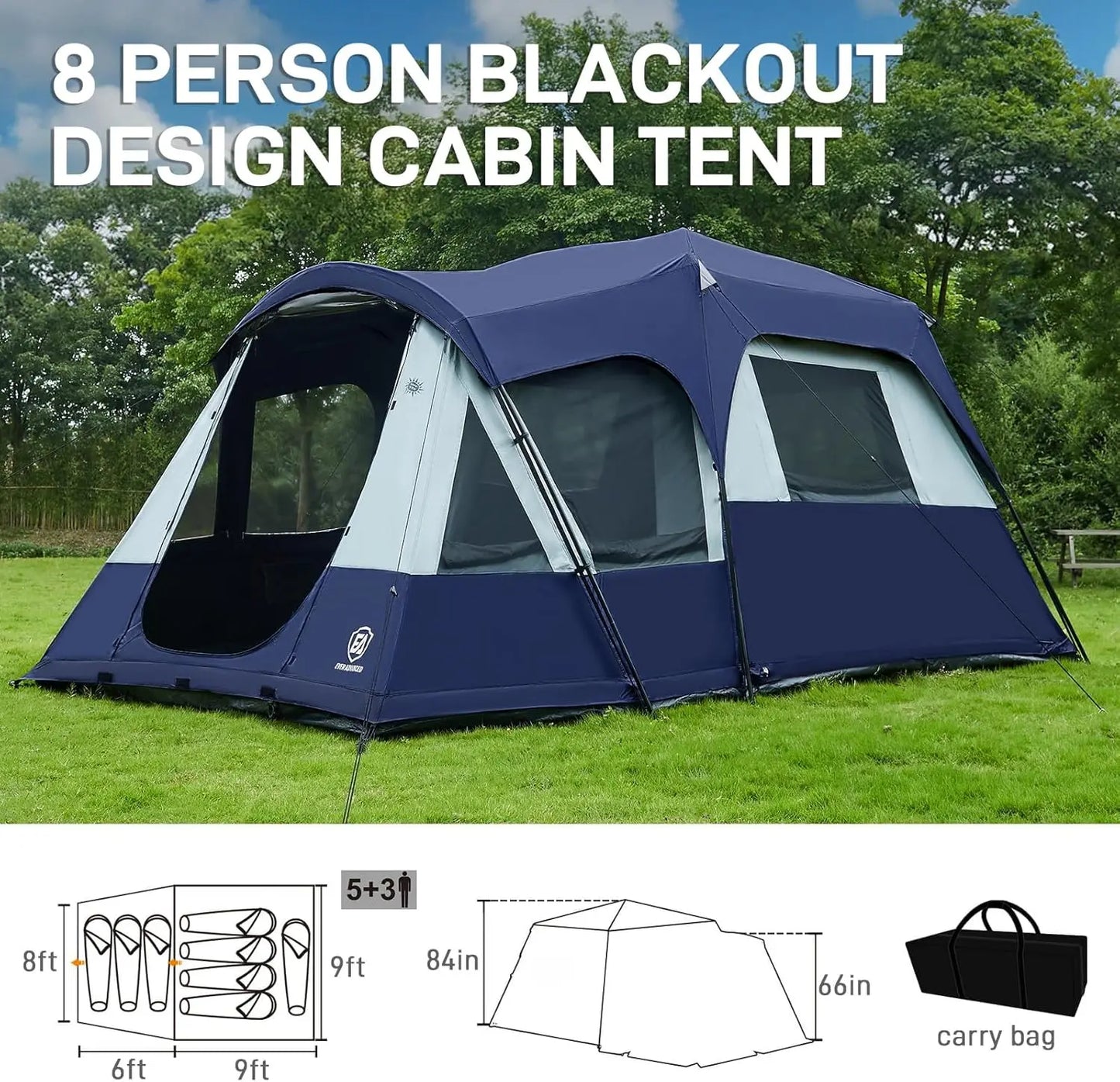 Blackout Design Cabin Tent, Camping, Family