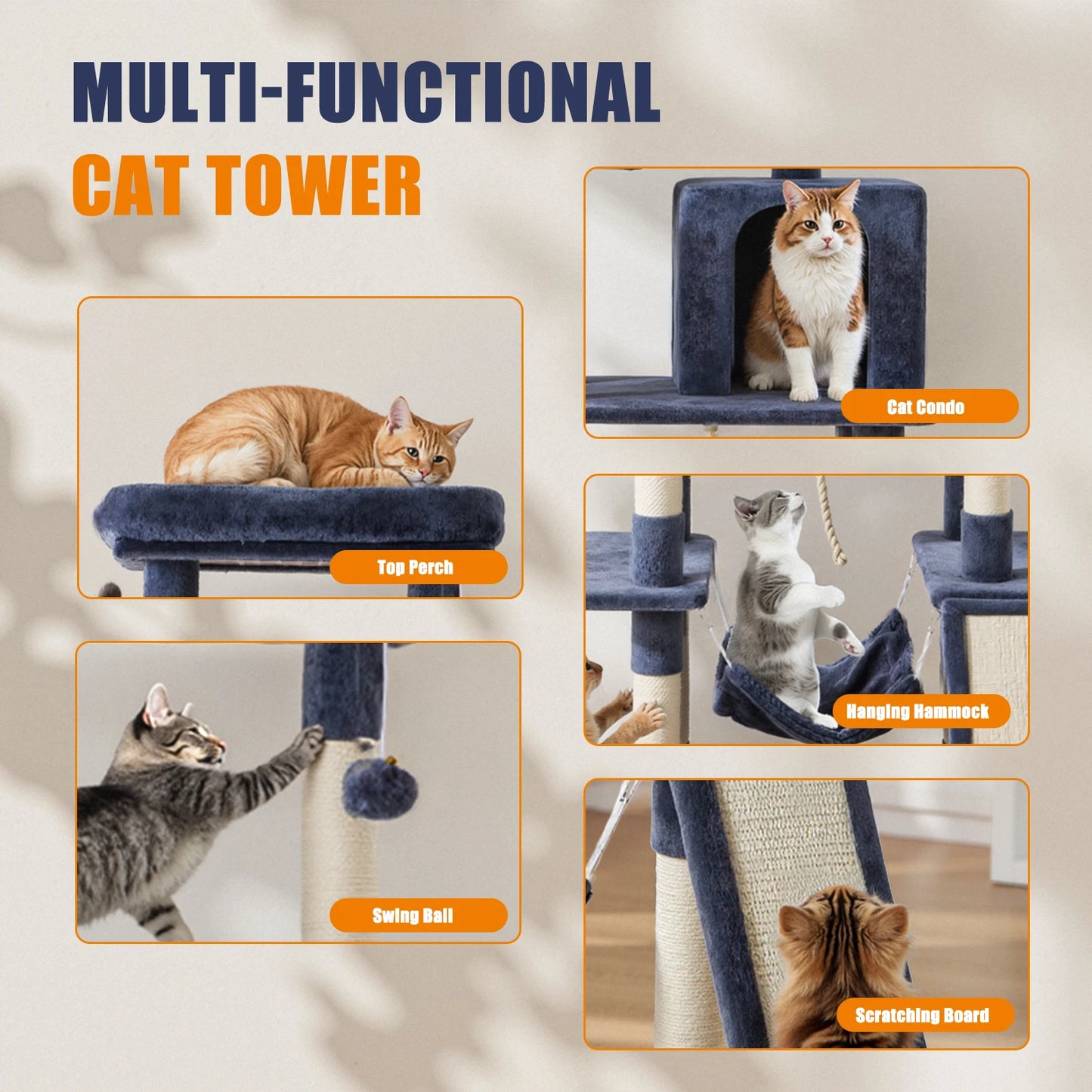 Cat Tree Tower, Sisal Scratching Posts, Multi Level Cat Climbing
