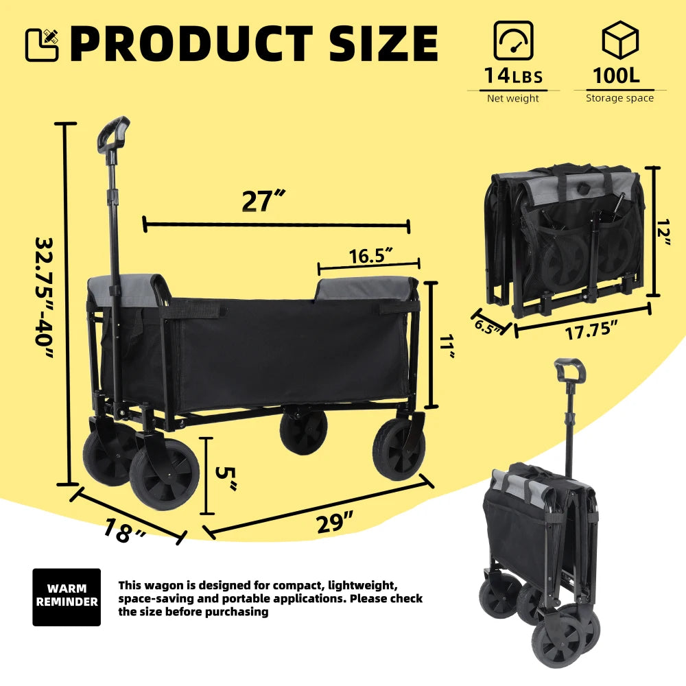 Collapsible Wagon with Wheels -Lightweight Utility, Camping