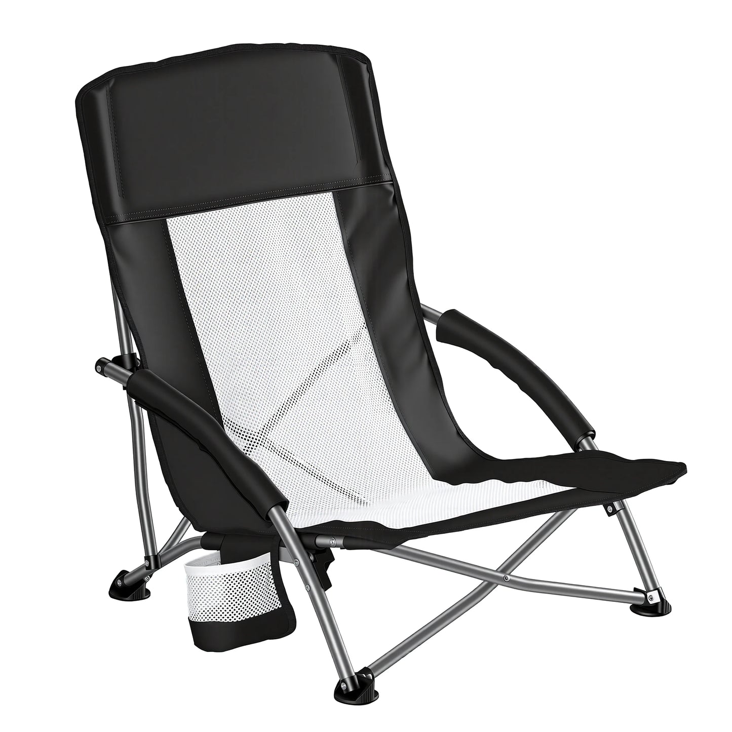 Portable Camping Beach Chair, Mesh Back, Padded Armrests