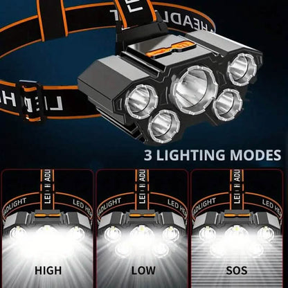 5 LED Headlamp High Lumens Super Bright Outdoor Headlight