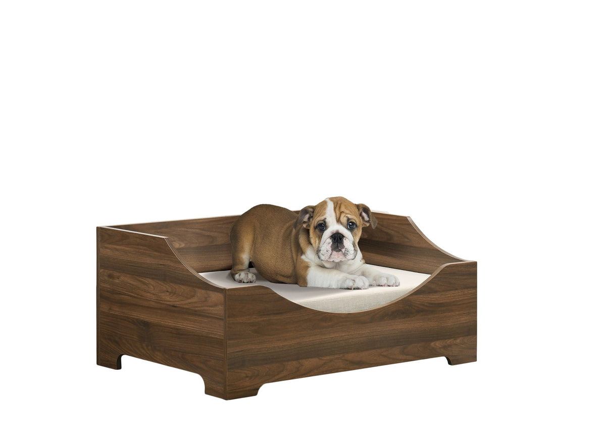 Alder Wood Finish Pet Bed with Cushion - Brown