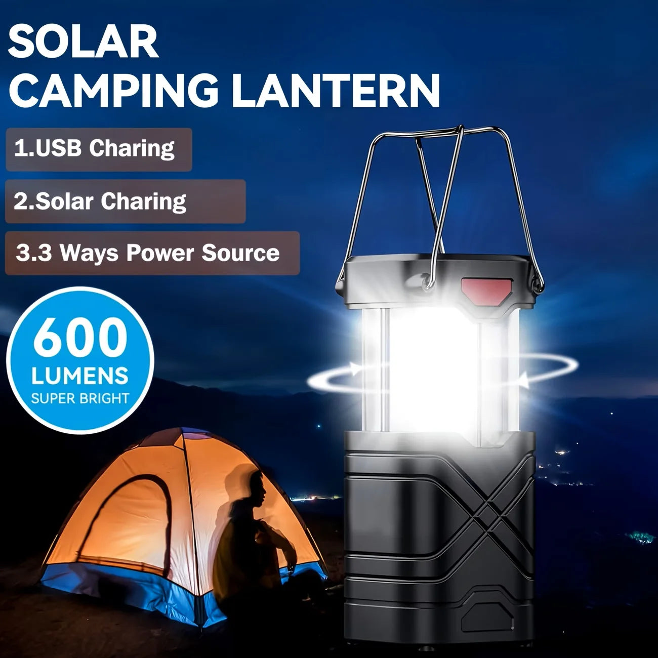Solar Camping Lantern with Flashlight, Outdoor, Emergency Use