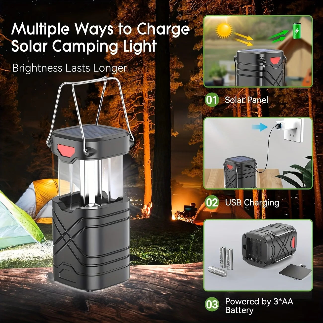 Solar Camping Lantern with Flashlight, Outdoor, Emergency Use