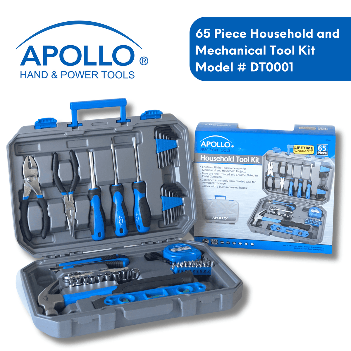 65 Piece Household and Mechanical Tool Set -- DT0001