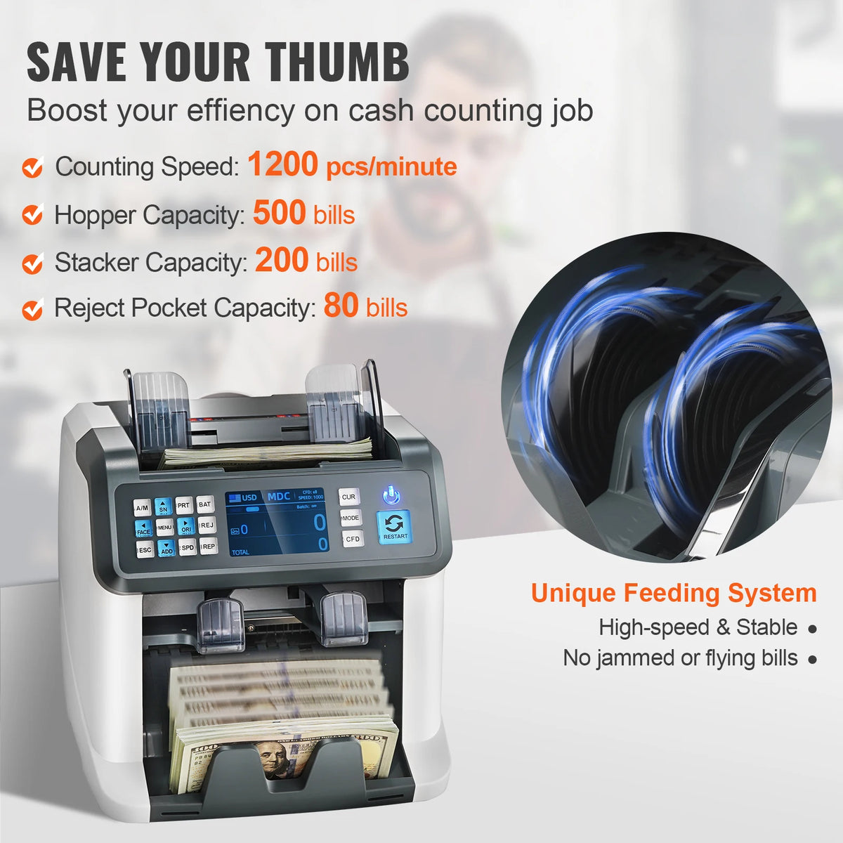 Money Counter Business Cash Register Counterfeit Bill Detector