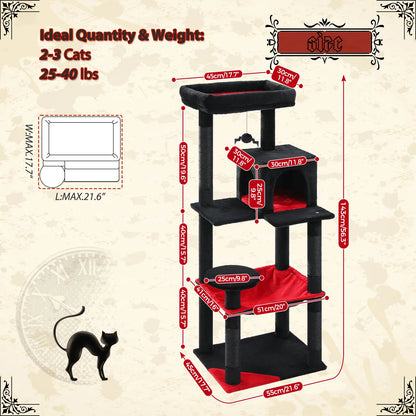 Tall Cat Tower with Large Hammock, Sisal Covered Scratching Post