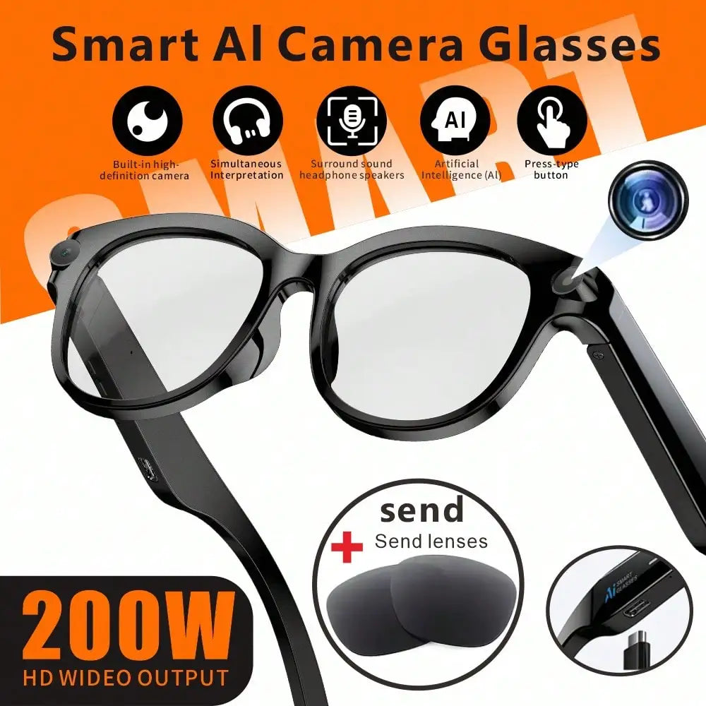 AI Smart Glasses, HD Camera, Video, AI Voice Assistant, Translator, Music