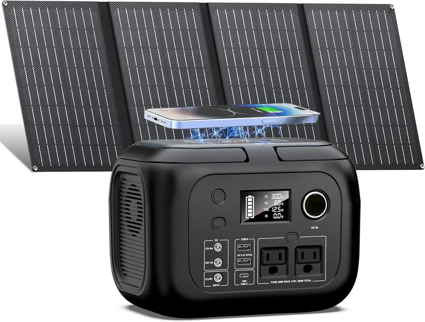 Power Station with Solar Panels, 110V Outlet