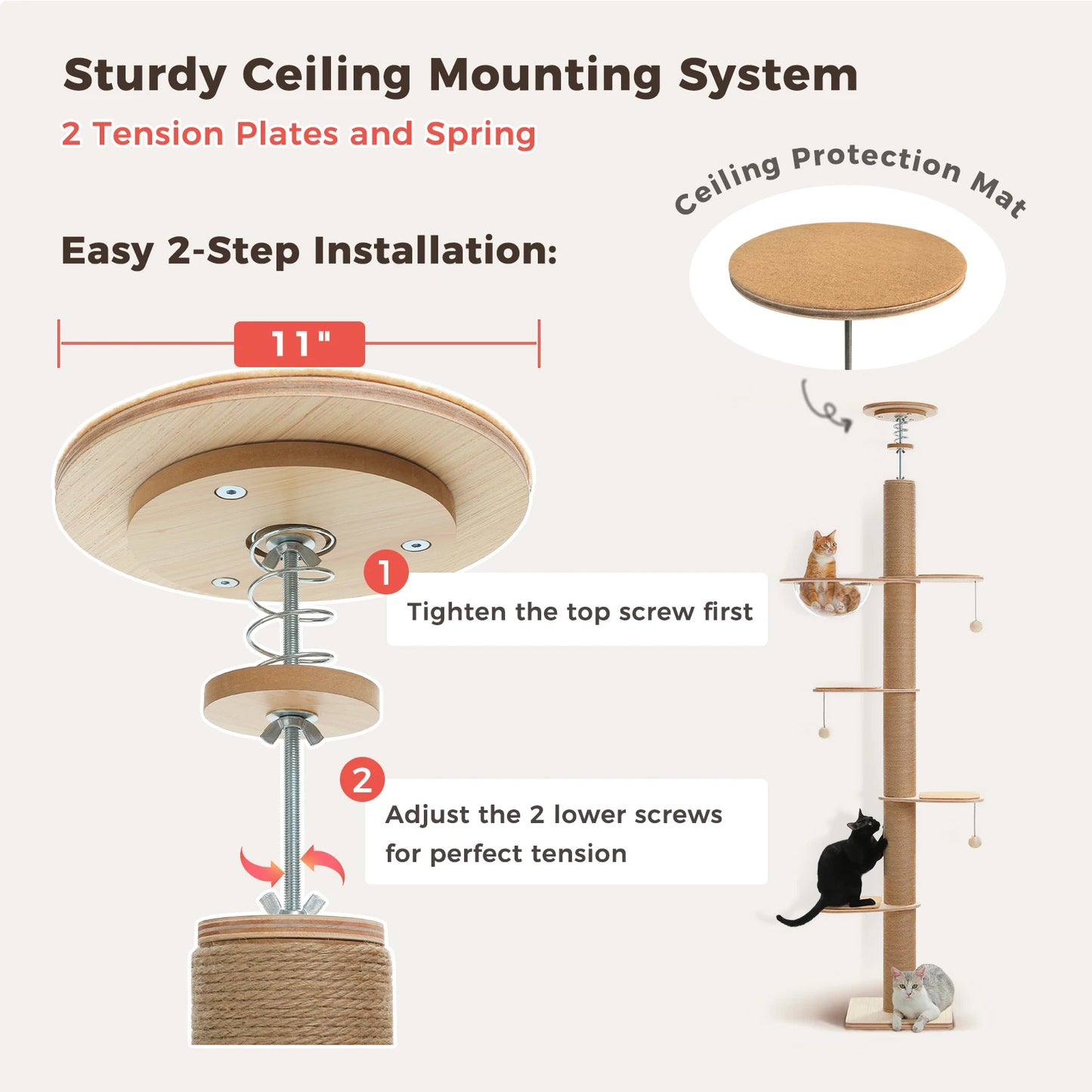 Floor to Ceiling Cat Tree for Indoor Cats  with Thick Scratching Posts