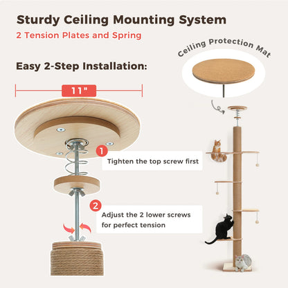Floor to Ceiling Cat Tree for Indoor Cats  with Thick Scratching Posts