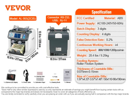 Money Counter Business Cash Register Counterfeit Bill Detector