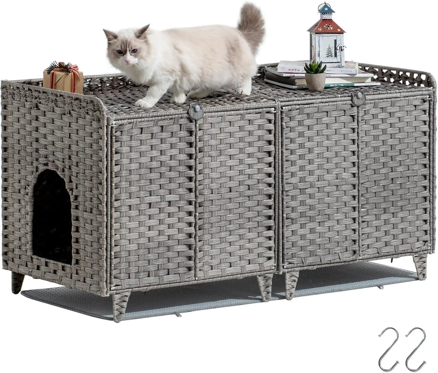 Cat Litter Box Enclosure Furniture, Handwoven Rattan Cat Houses