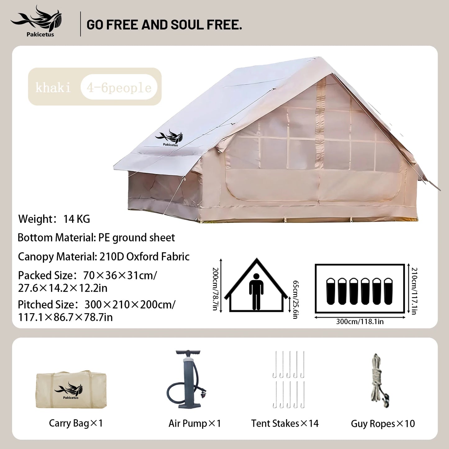 Inflatable Camping Tent, for 4-8 Persons,