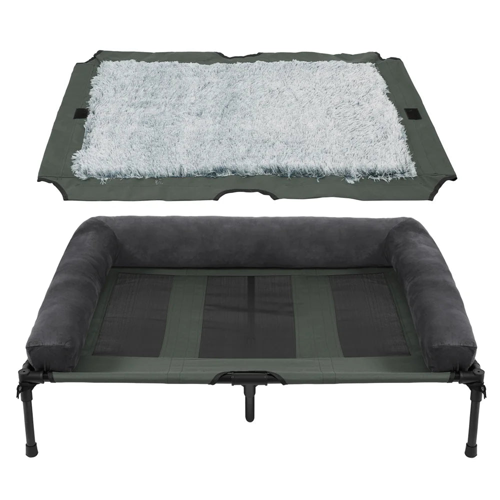 Raised Dog Bed with Cooling Breathable Mat and Soft Plush Mat