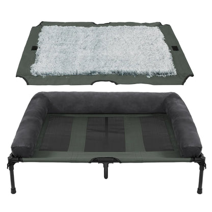 Raised Dog Bed with Cooling Breathable Mat and Soft Plush Mat