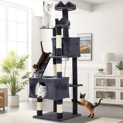 Multi-Level Cat Tower with 6 Scratching Posts, 2 Condos, 3 Perches, Hammock