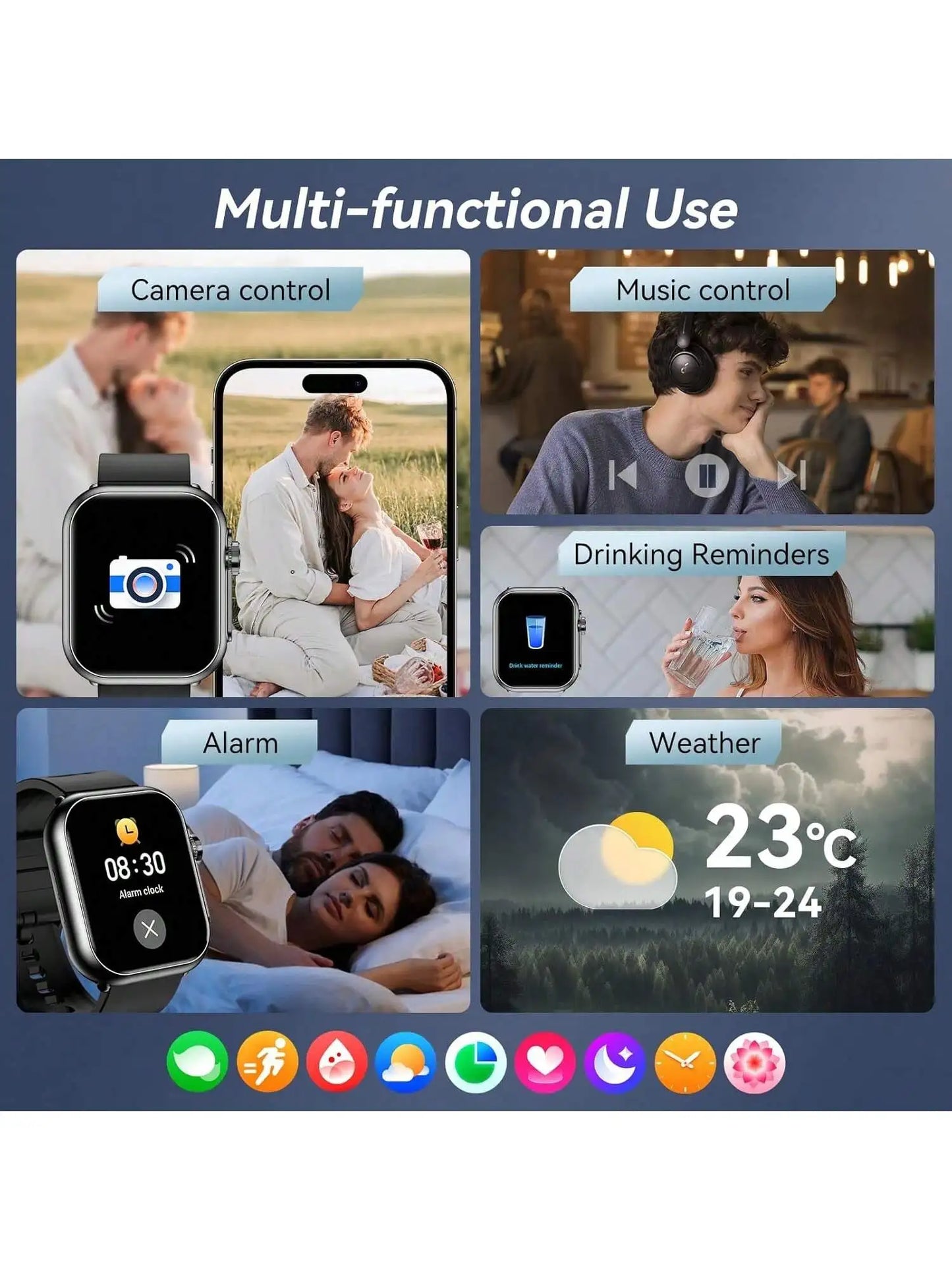 Smart Watches for Men Women with Case and 7 Watch Bands,