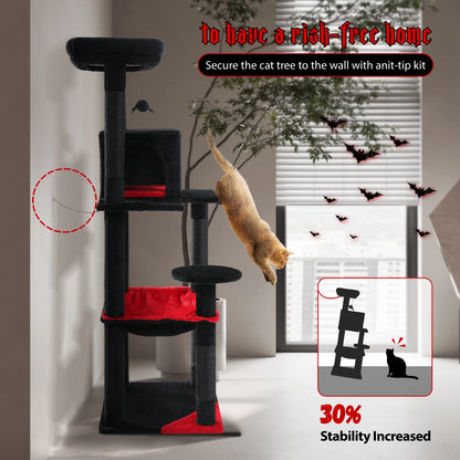 Tall Cat Tower with Large Hammock, Sisal Covered Scratching Post