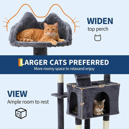 Multi-Level Cat Tower with 6 Scratching Posts, 2 Condos, 3 Perches, Hammock