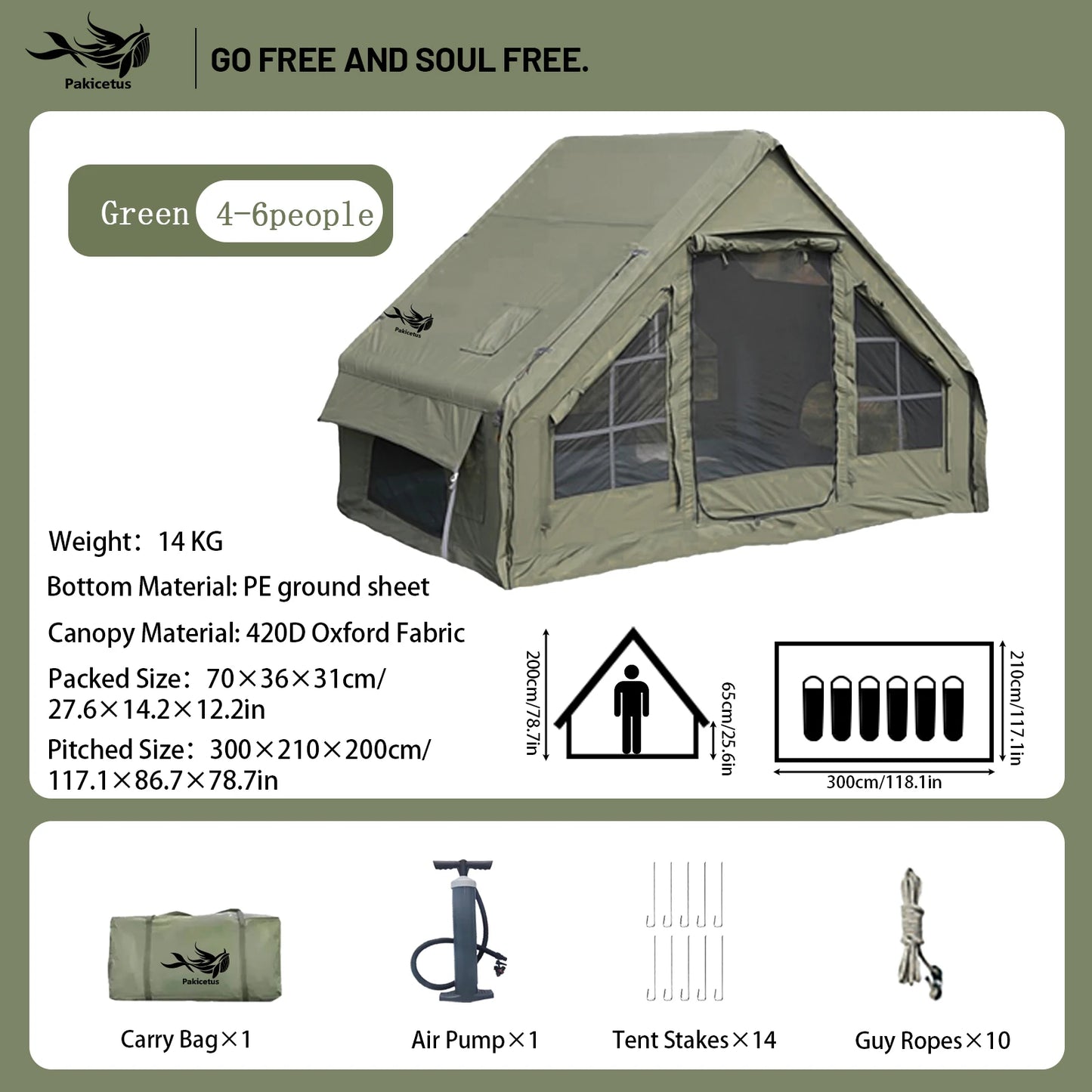 Inflatable Camping Tent, for 4-8 Persons,