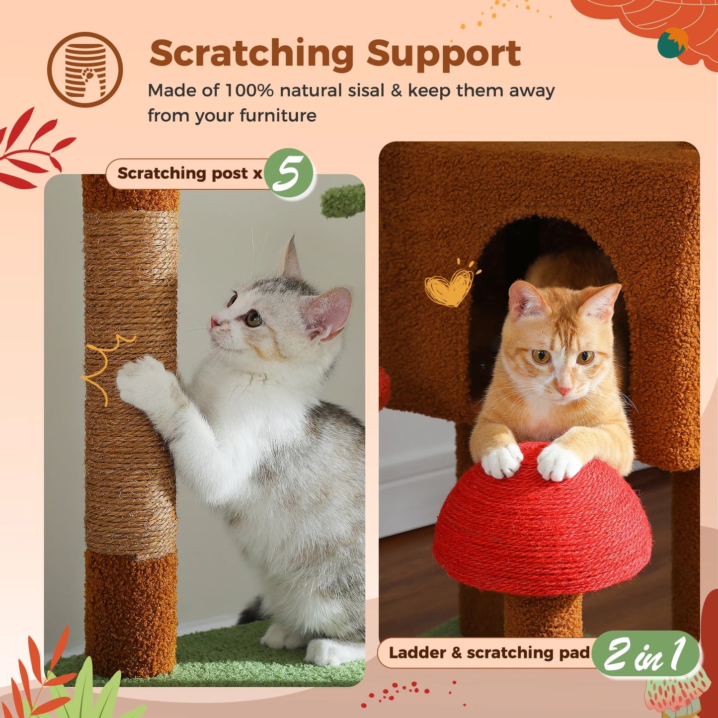 Cat Tower  with Cat Condo Cozy Hammock and Scratching Post