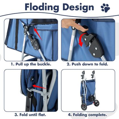 Foldable Pet Stroller for Small Dogs and Cats