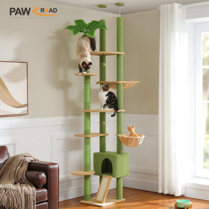 Floor to Ceiling Cat Tower with  Condo, Hammock, and Scratching Post