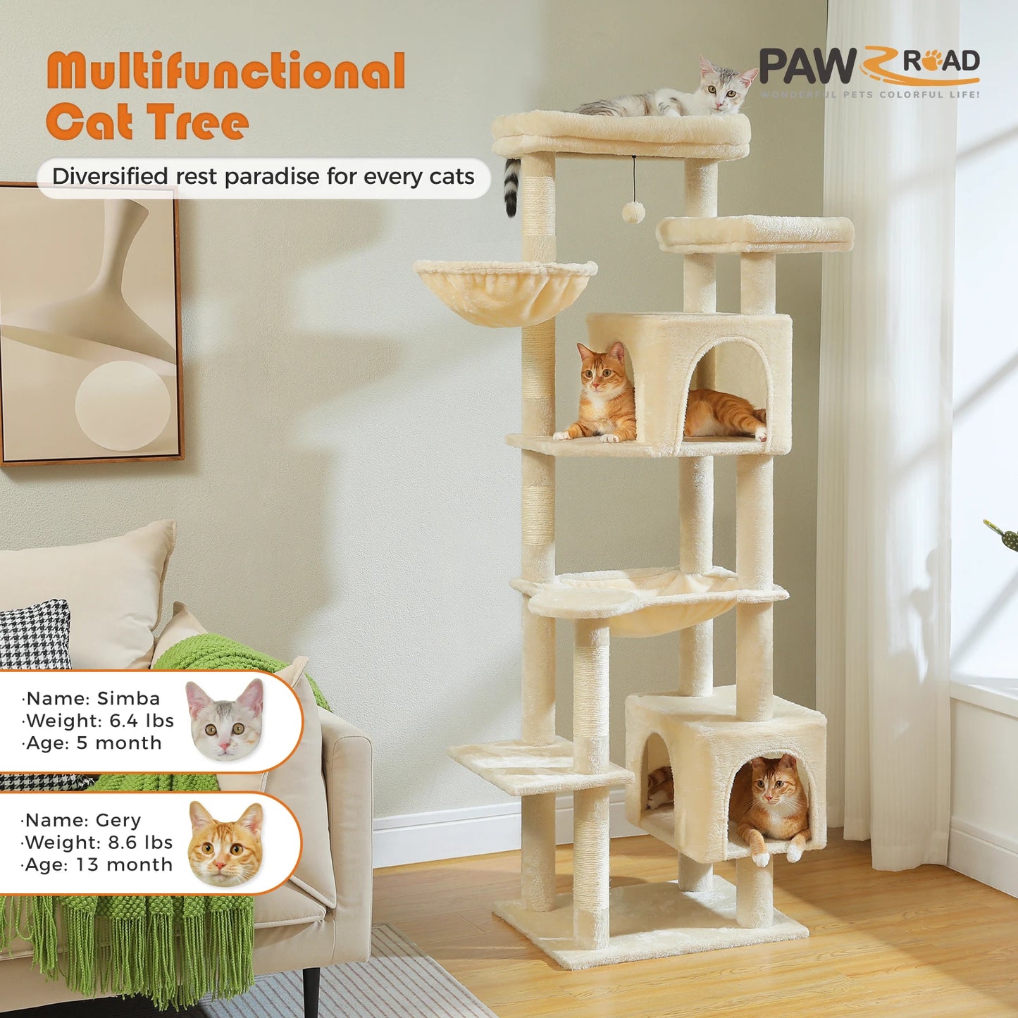 Cat Tree with Super Large Hammock, Scratching Posts