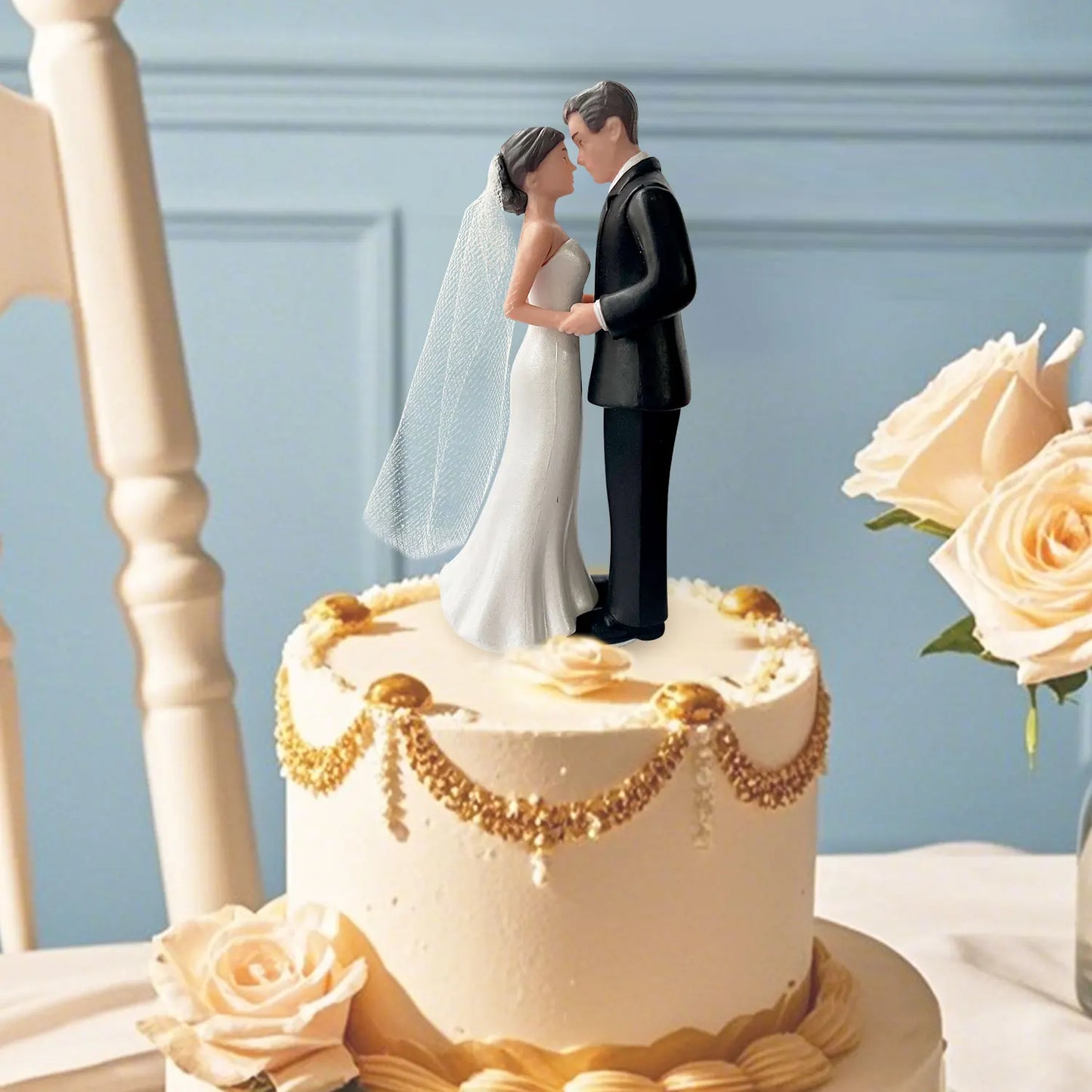 Elegant Bride & Groom Wedding Cake Plastic Topper