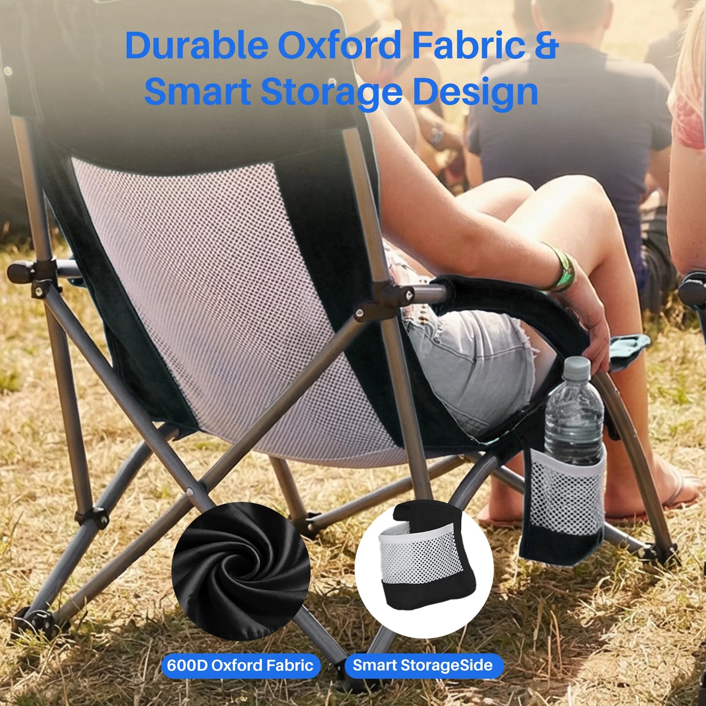 Portable Camping Beach Chair, Mesh Back, Padded Armrests