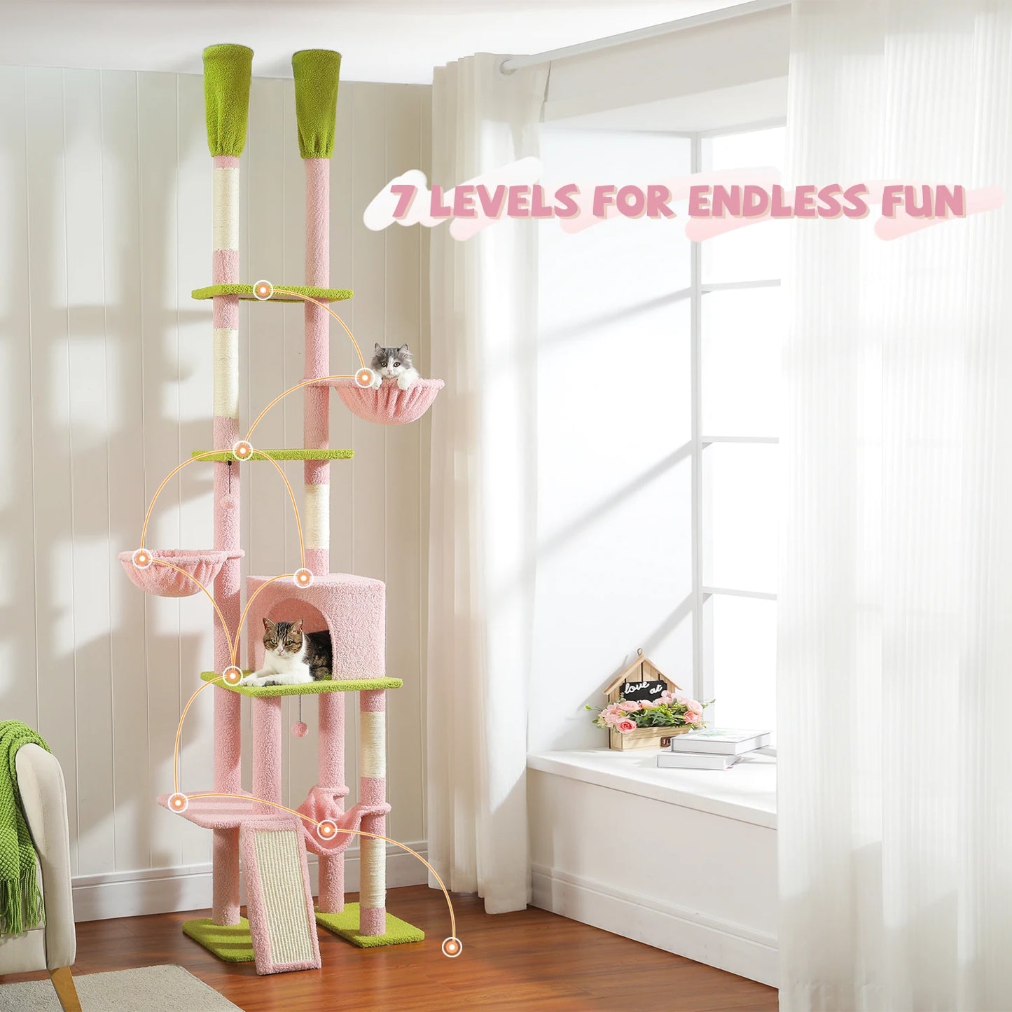 7 Tiers Cat Climbing Tree with Cozy Hammocks