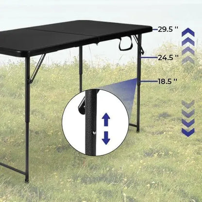 Folding Table, Rectangular Trestle Table with Adjustable Height,