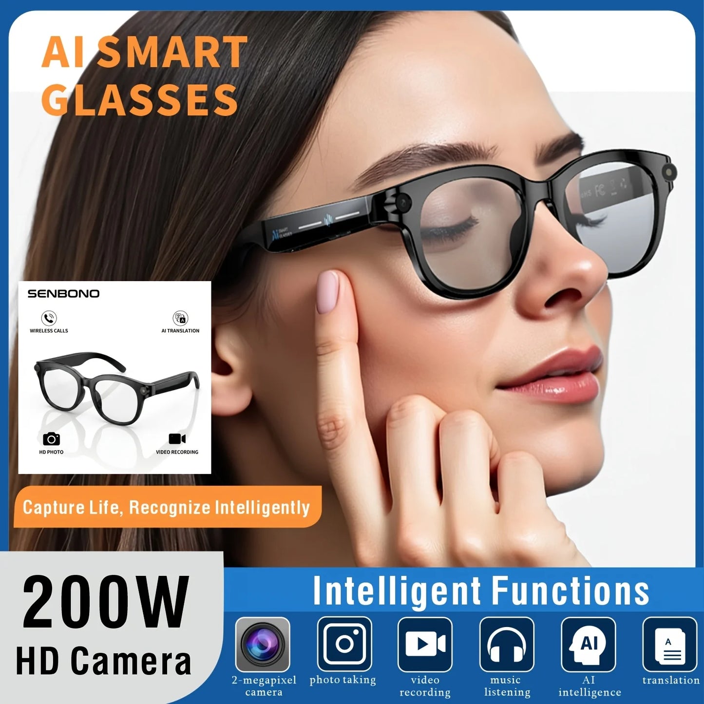 Smart Glasses With Camera,  Charger, 100+language Translation, Bluetooth