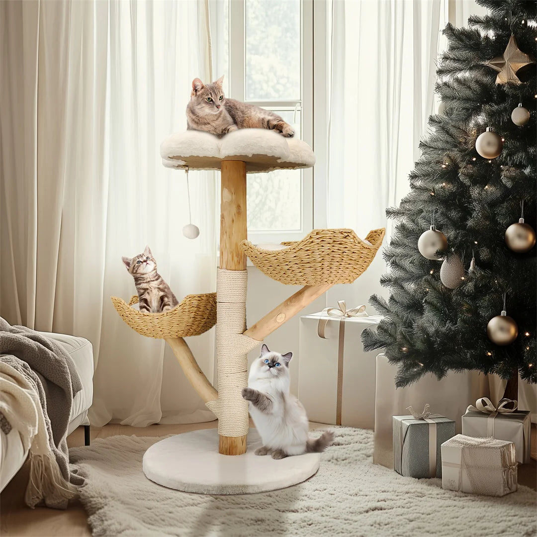 Cat Climbing Tree Solid Wood Activity Center