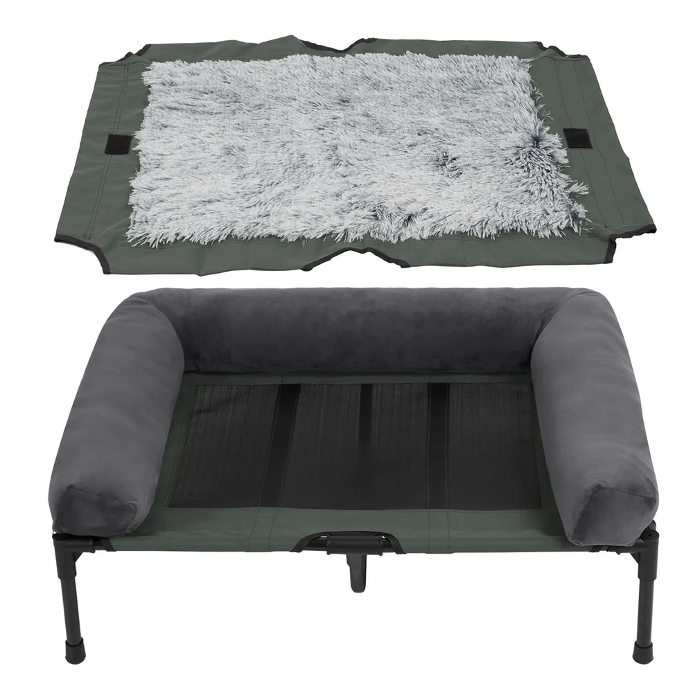 Raised Dog Bed with Cooling Breathable Mat and Soft Plush Mat