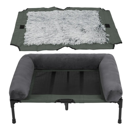 Raised Dog Bed with Cooling Breathable Mat and Soft Plush Mat