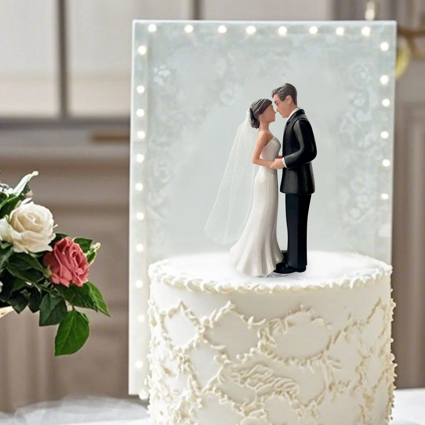 Elegant Bride & Groom Wedding Cake Plastic Topper