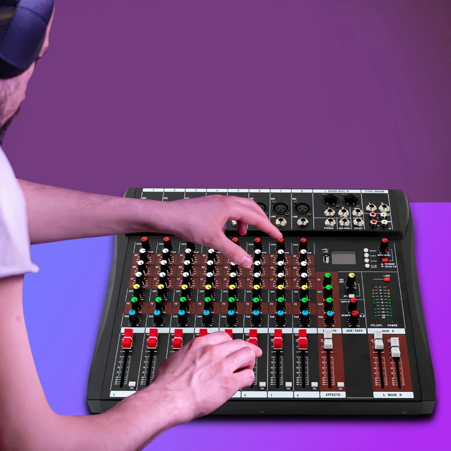 8 Channel Audio Mixer, Bluetooth, Power Amplifier, Sound Board