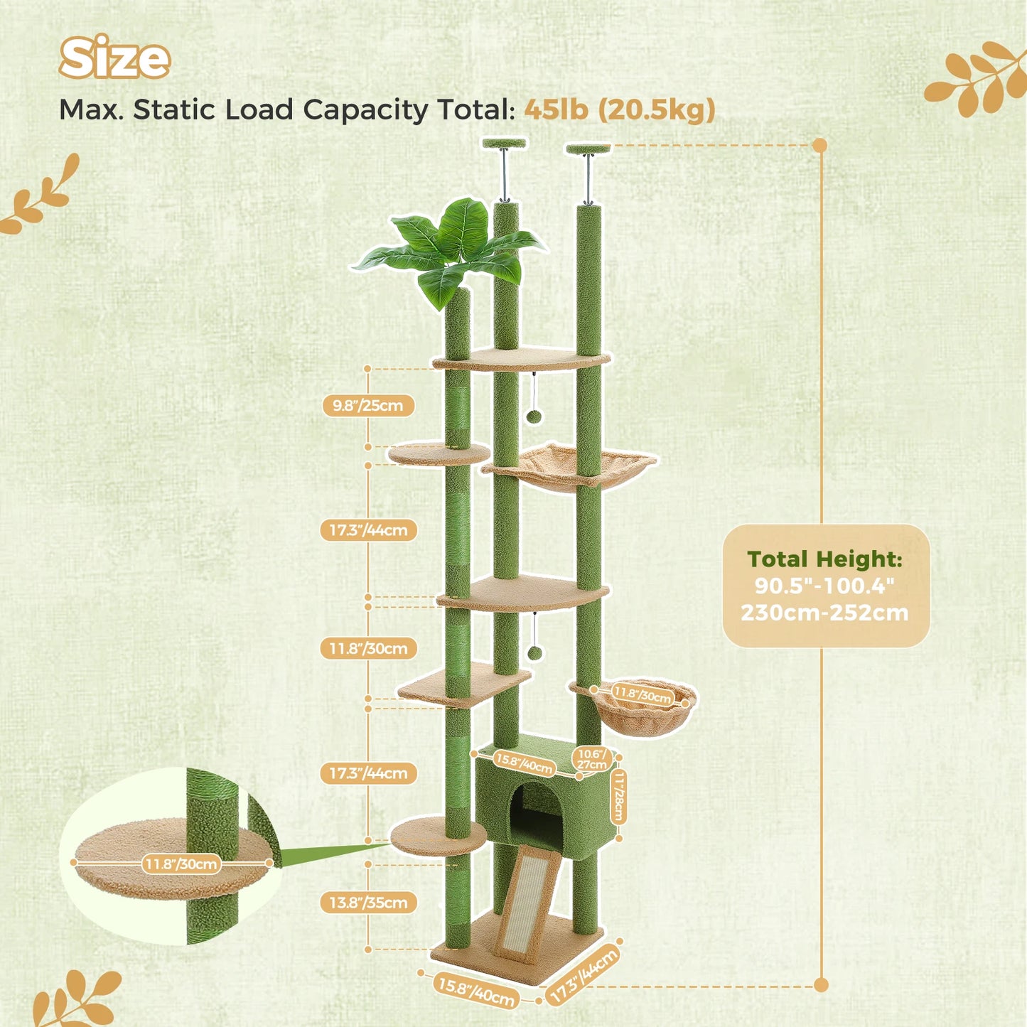 Cat Tree with Large Hammock, Sisal Scratching Posts