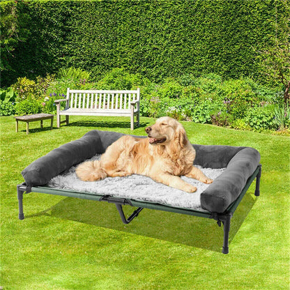 Raised Dog Bed with Cooling Breathable Mat and Soft Plush Mat