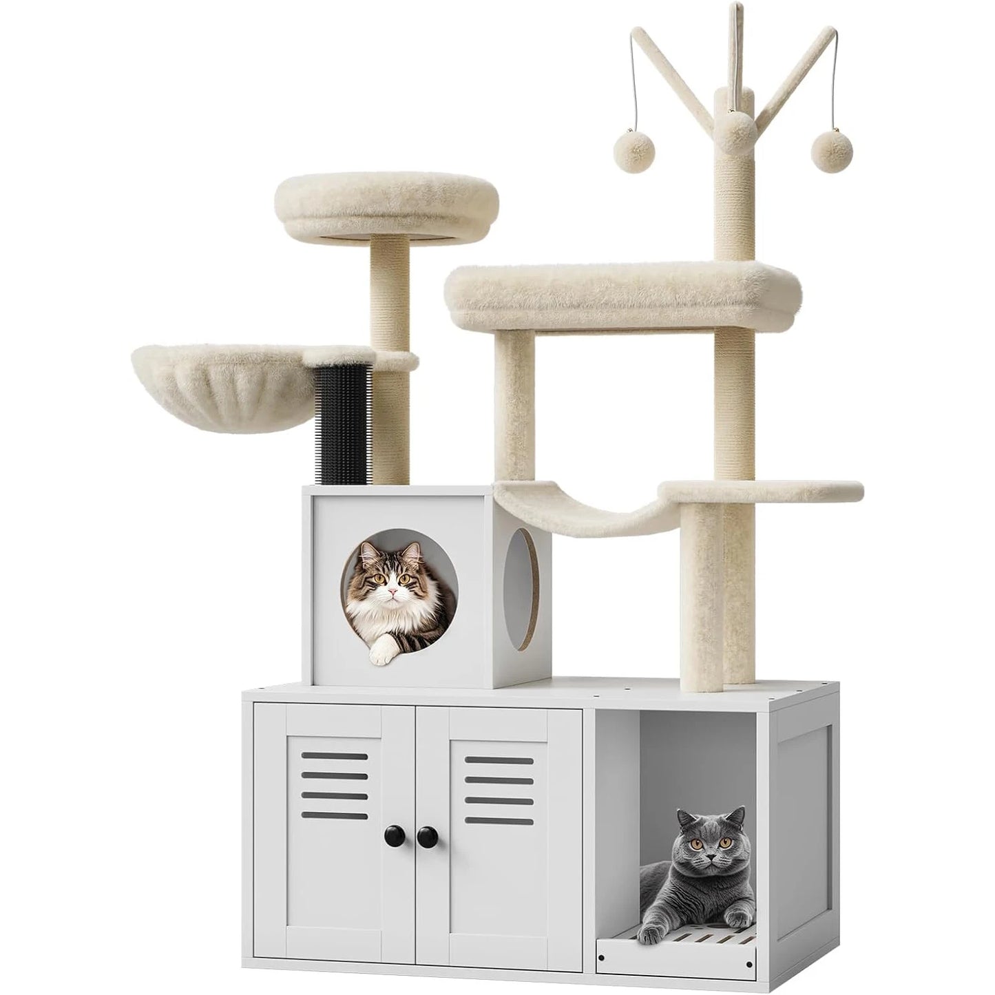 Litter Box Enclosure with Cat Tree with Condo/Hammock/Scratching Post