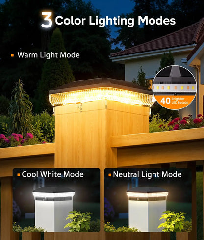 Solar Lights Outdoor Waterproof, Powered for Vinyl Wooden Post