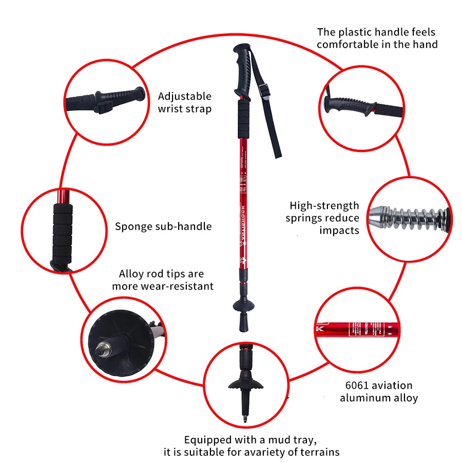 Ultralight Walking Trekking Poles Collapsible Aluminum  Hiking Grips Sticks Alpenstock Adjustable Non-slip Nordic Adult Canes Te