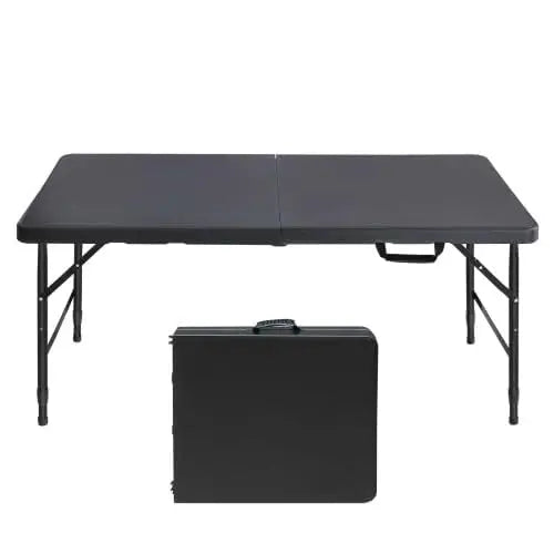 Folding Table, Rectangular Trestle Table with Adjustable Height,