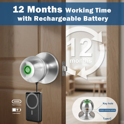 Fingerprint Door Lock Knob, Keyless Entry Bluetooth Electronic