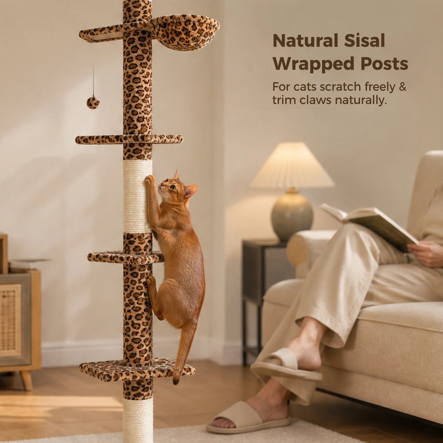 Cat Tree with Sisal Scratching Posts, Cozy Hammock