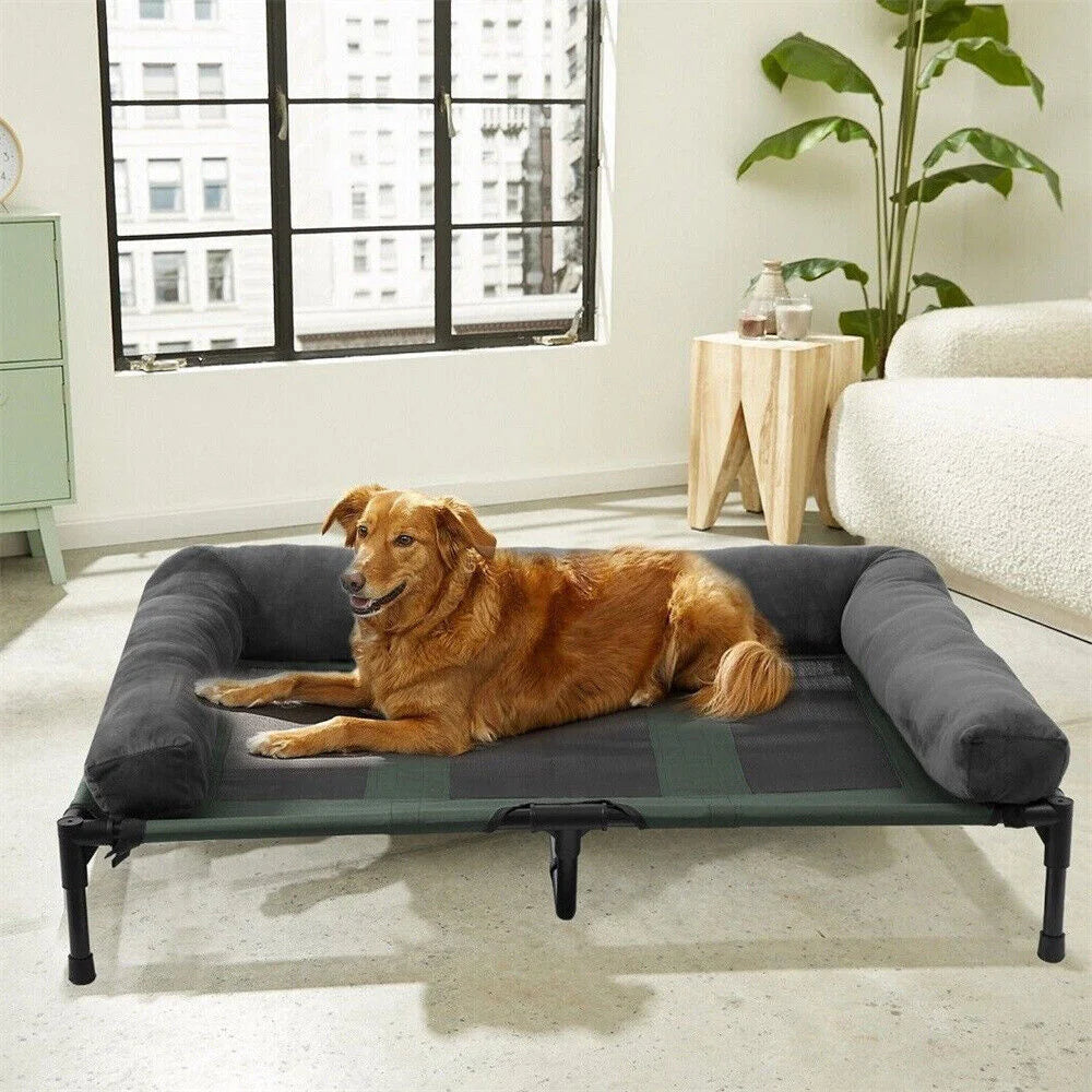 Raised Dog Bed with Cooling Breathable Mat and Soft Plush Mat