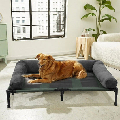 Raised Dog Bed with Cooling Breathable Mat and Soft Plush Mat